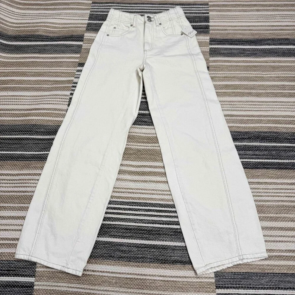 Free People We The Free Aster Straight Leg Jeans 100%‎ Cotton Cream Size 26